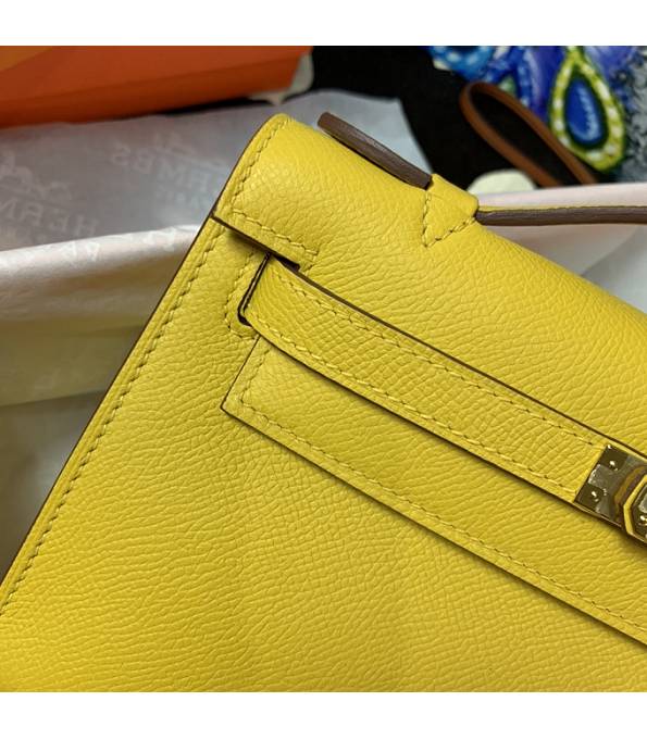 Hermes Kelly Pochette 22cm Bag Amber Yellow Original Epsom Palm Leather Golden Metal