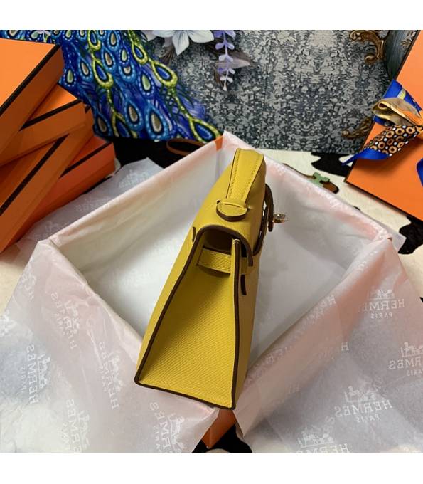 Hermes Kelly Pochette 22cm Bag Amber Yellow Original Epsom Palm Leather Golden Metal