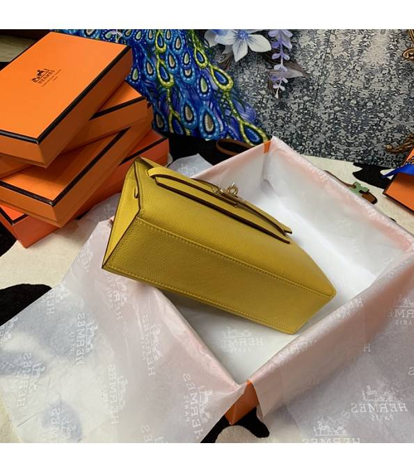 Hermes Kelly Pochette 22cm Bag Amber Yellow Original Epsom Palm Leather Golden Metal