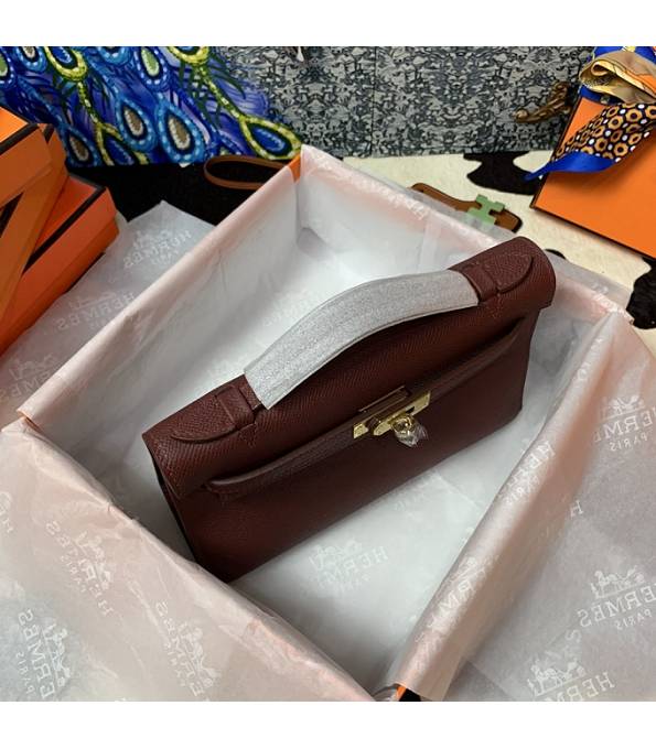 Hermes Kelly Pochette 22cm Bag Jujube Original Epsom Palm Leather Golden Metal