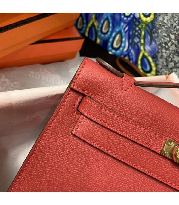 Hermes Kelly Pochette 22cm Bag Red Original Epsom Palm Leather Golden Metal