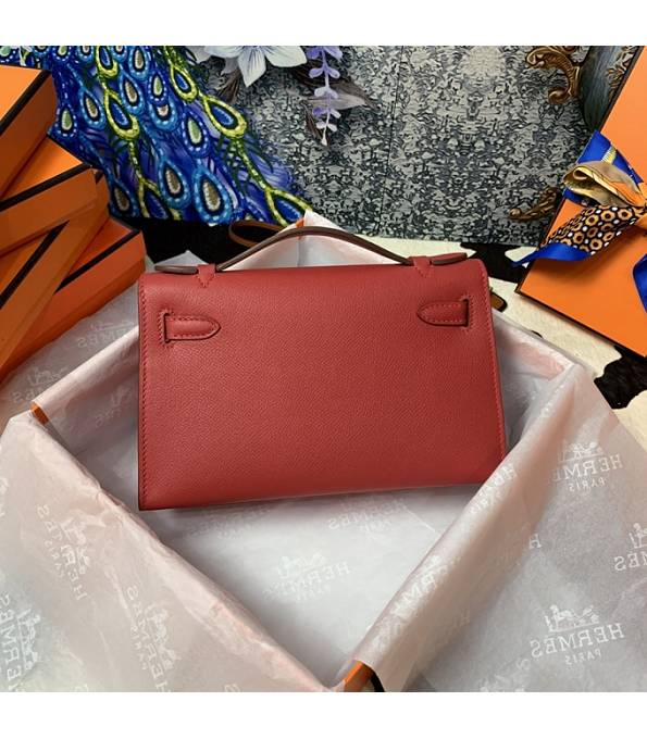 Hermes Kelly Pochette 22cm Bag Red Original Epsom Palm Leather Golden Metal