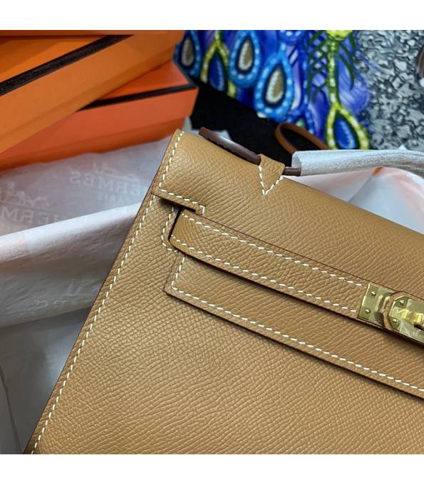 Hermes Kelly Pochette 22cm Bag Brown Original Epsom Palm Leather Golden Metal