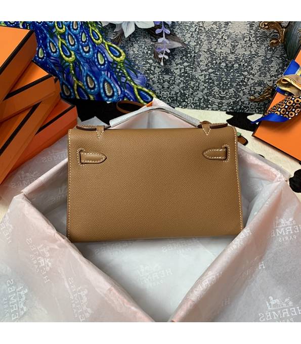 Hermes Kelly Pochette 22cm Bag Brown Original Epsom Palm Leather Golden Metal