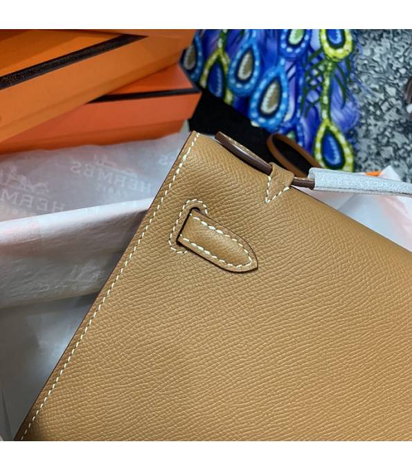 Hermes Kelly Pochette 22cm Bag Brown Original Epsom Palm Leather Golden Metal