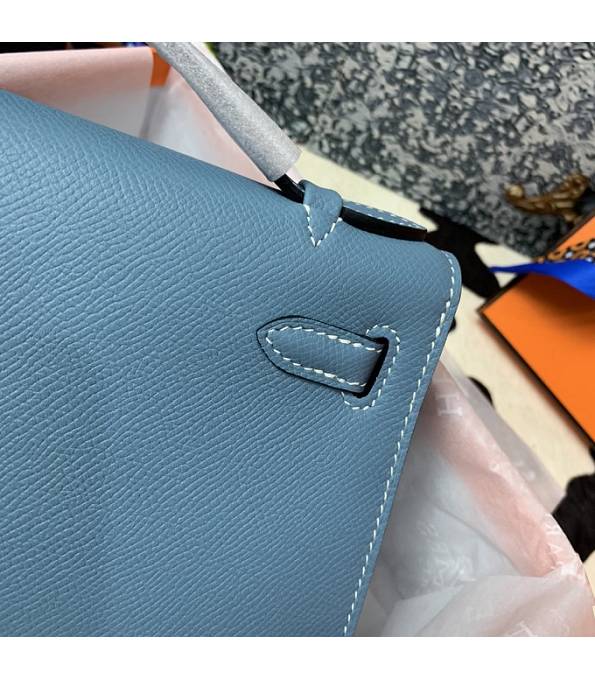 Hermes Kelly Pochette 22cm Bag Denim Blue Original Epsom Palm Leather Golden Metal