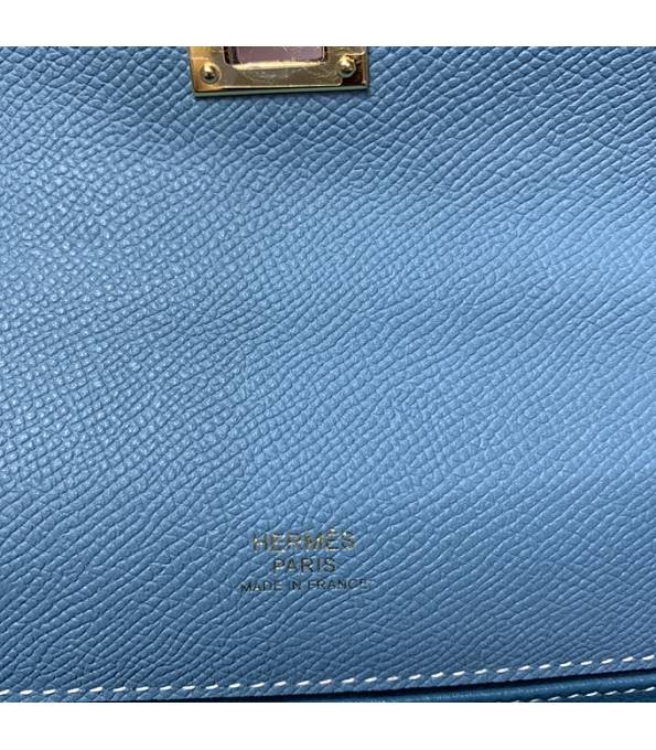 Hermes Kelly Pochette 22cm Bag Denim Blue Original Epsom Palm Leather Golden Metal