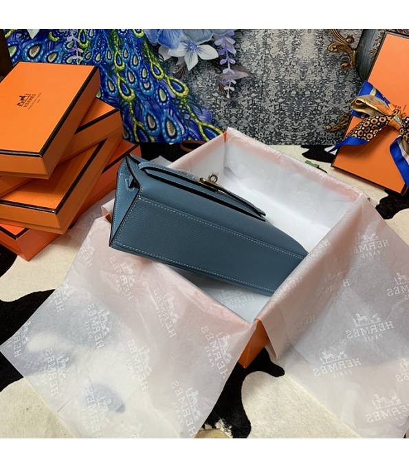 Hermes Kelly Pochette 22cm Bag Denim Blue Original Epsom Palm Leather Golden Metal