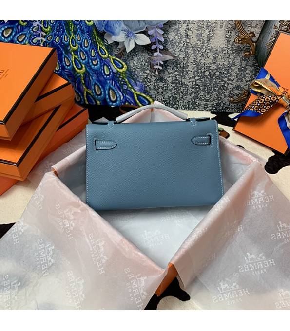 Hermes Kelly Pochette 22cm Bag Denim Blue Original Epsom Palm Leather Golden Metal