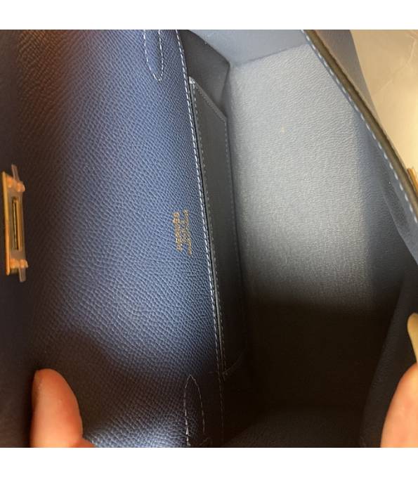 Hermes Kelly Pochette 22cm Bag Smog Blue Original Epsom Palm Leather Golden Metal