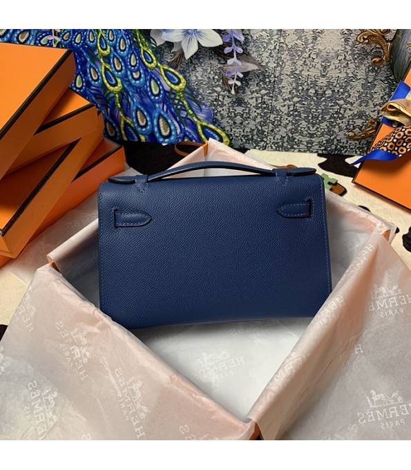 Hermes Kelly Pochette 22cm Bag Smog Blue Original Epsom Palm Leather Golden Metal