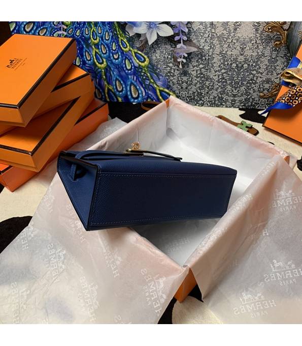 Hermes Kelly Pochette 22cm Bag Smog Blue Original Epsom Palm Leather Golden Metal