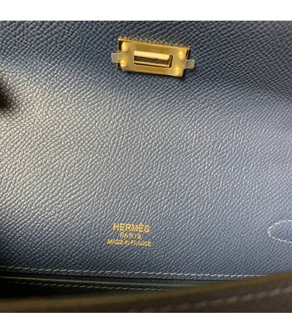 Hermes Kelly Pochette 22cm Bag Smog Blue Original Epsom Palm Leather Golden Metal