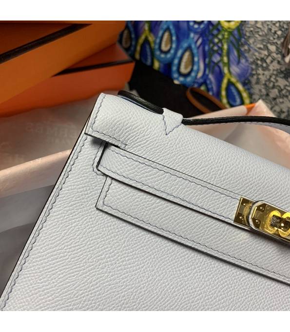 Hermes Kelly Pochette 22cm Bag Light Blue Original Epsom Palm Leather Golden Metal