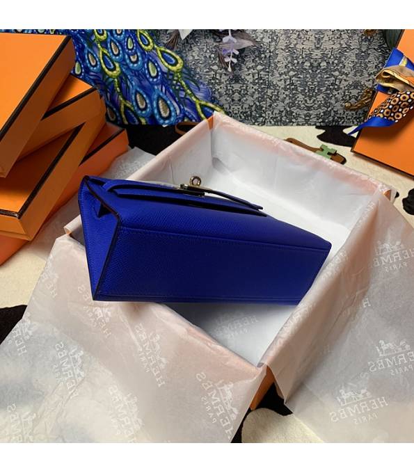 Hermes Kelly Pochette 22cm Bag Electric Blue Original Epsom Palm Leather Golden Metal