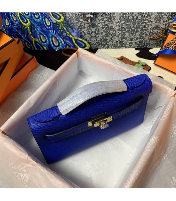 Hermes Kelly Pochette 22cm Bag Electric Blue Original Epsom Palm Leather Golden Metal