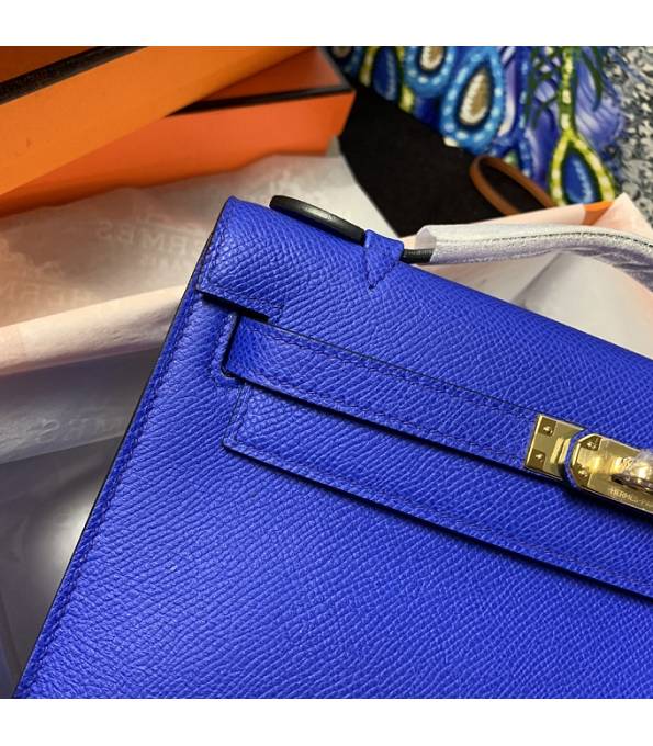 Hermes Kelly Pochette 22cm Bag Electric Blue Original Epsom Palm Leather Golden Metal
