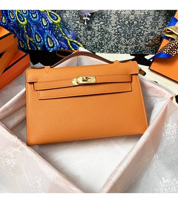 Hermes Kelly Pochette 22cm Bag Orange Original Epsom Palm Leather Golden Metal