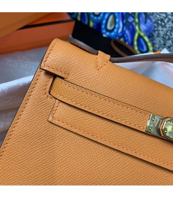 Hermes Kelly Pochette 22cm Bag Orange Original Epsom Palm Leather Golden Metal