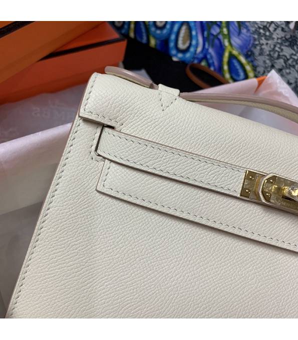 Hermes Kelly Pochette 22cm Bag Milkshake White Original Epsom Palm Leather Golden Metal