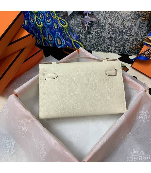 Hermes Kelly Pochette 22cm Bag Milkshake White Original Epsom Palm Leather Golden Metal