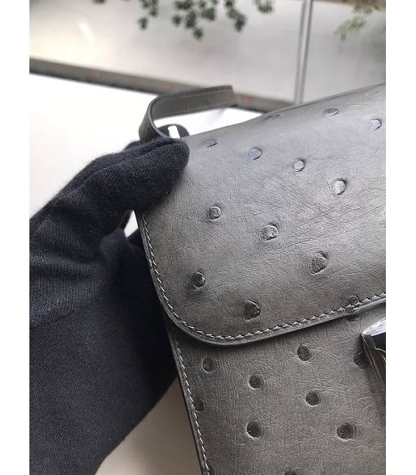 Hermes Constance 18cm Mini Bag Etain Grey Real Ostrich Leather Silver Metal