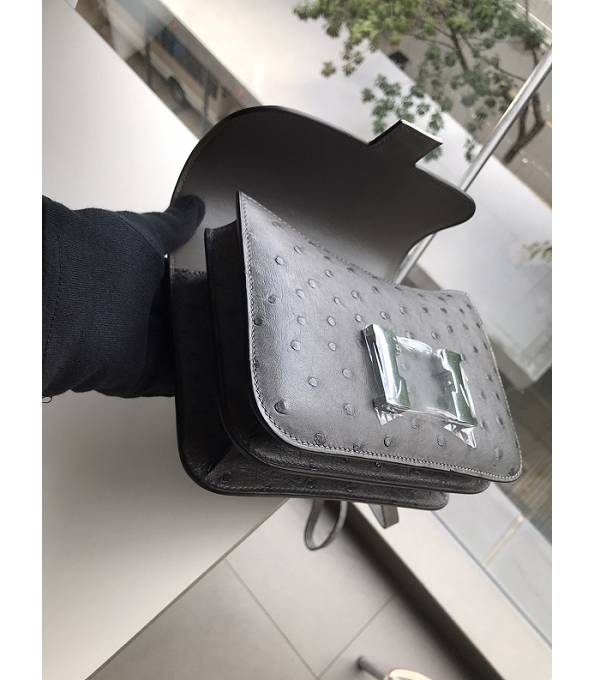 Hermes Constance 18cm Mini Bag Etain Grey Real Ostrich Leather Silver Metal
