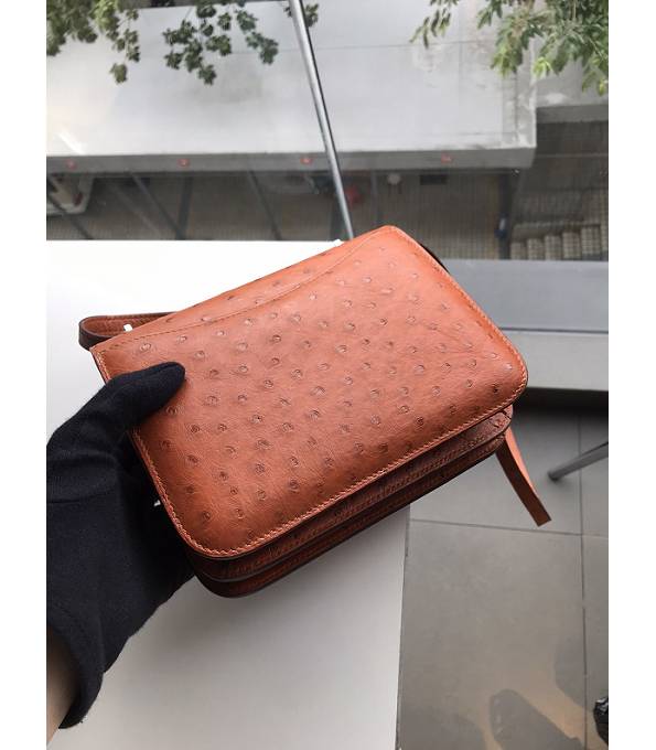 Hermes Constance 18cm Mini Bag Golden Brown Real Ostrich Leather Silver Metal