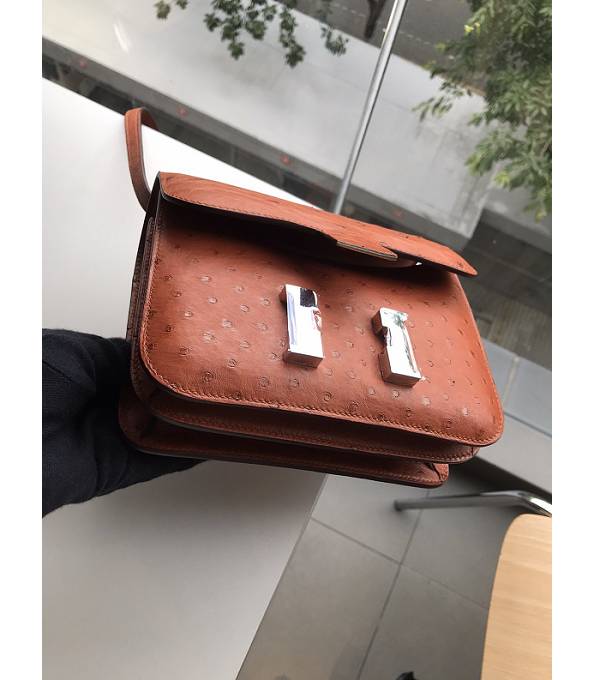 Hermes Constance 18cm Mini Bag Golden Brown Real Ostrich Leather Silver Metal