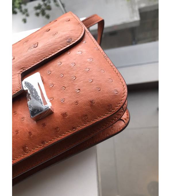 Hermes Constance 18cm Mini Bag Golden Brown Real Ostrich Leather Silver Metal