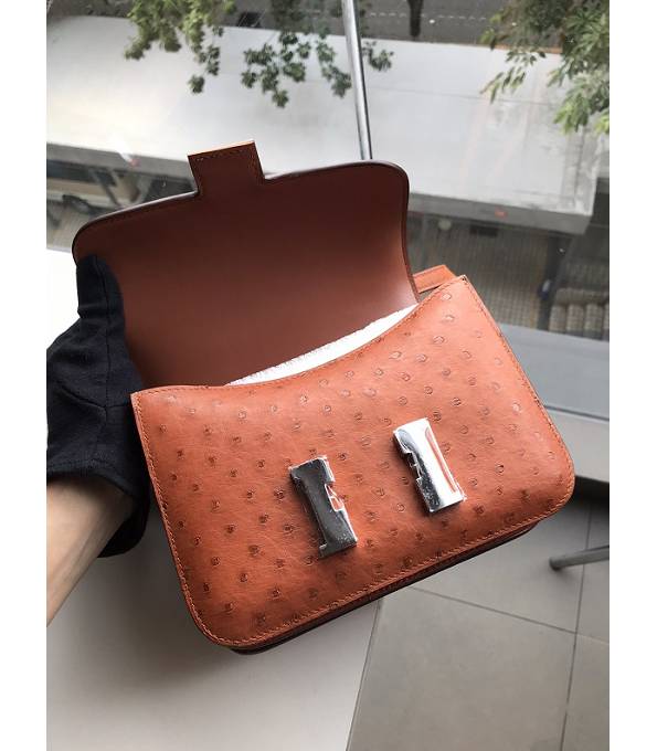 Hermes Constance 18cm Mini Bag Golden Brown Real Ostrich Leather Silver Metal