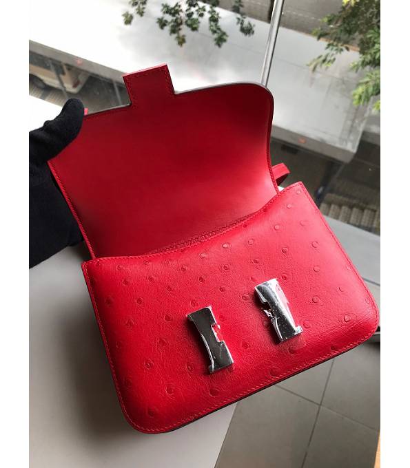 Hermes Constance 18cm Mini Bag Red Real Ostrich Leather Silver Metal