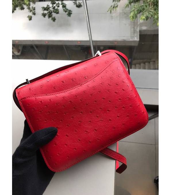 Hermes Constance 18cm Mini Bag Red Real Ostrich Leather Silver Metal