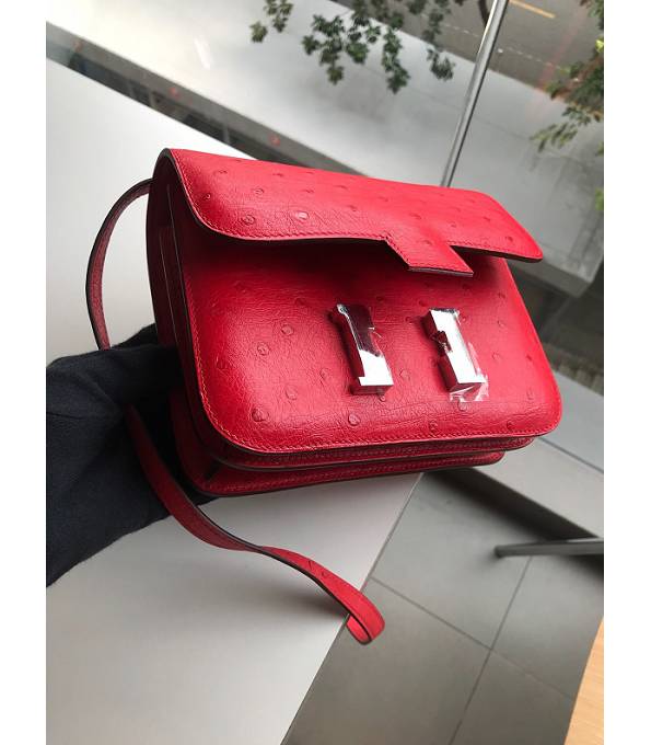 Hermes Constance 18cm Mini Bag Red Real Ostrich Leather Silver Metal