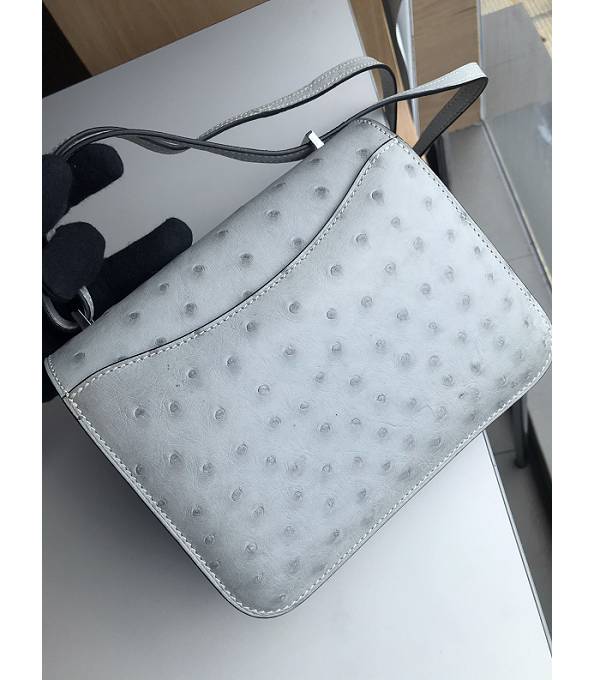 Hermes Constance 18cm Mini Bag Pearl Grey Real Ostrich Leather Silver Metal