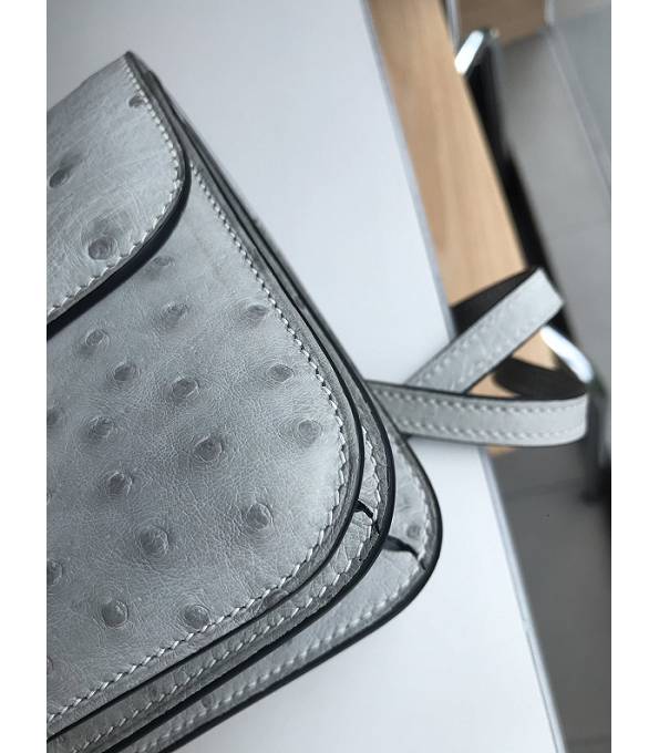 Hermes Constance 18cm Mini Bag Pearl Grey Real Ostrich Leather Silver Metal