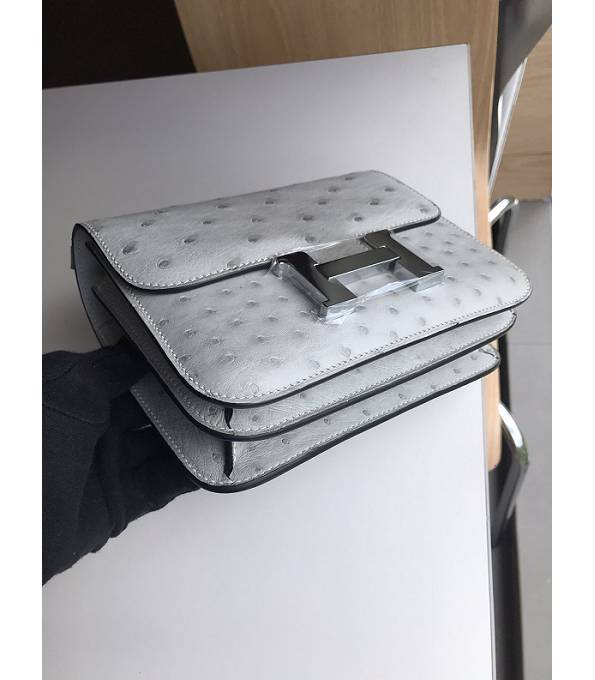 Hermes Constance 18cm Mini Bag Pearl Grey Real Ostrich Leather Silver Metal