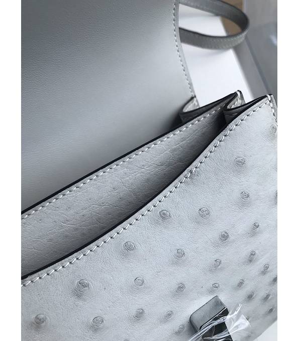 Hermes Constance 18cm Mini Bag Pearl Grey Real Ostrich Leather Silver Metal
