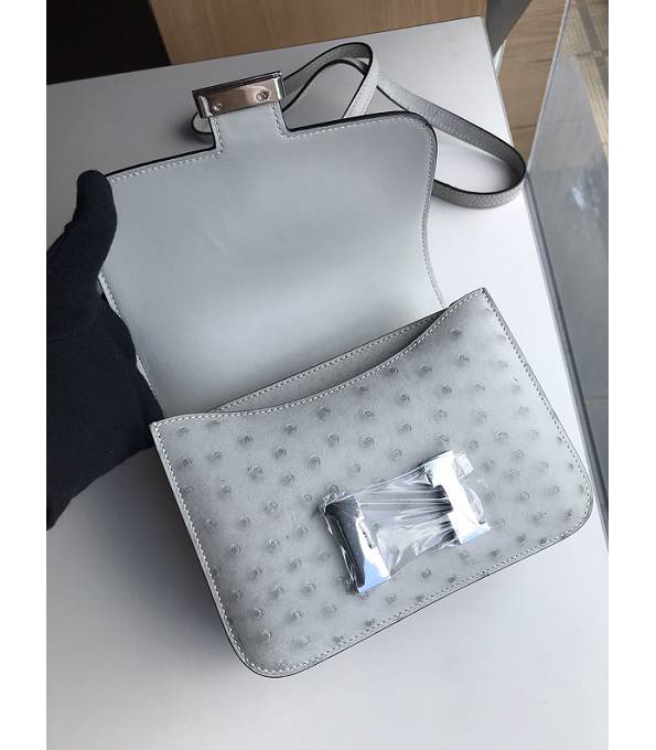 Hermes Constance 18cm Mini Bag Pearl Grey Real Ostrich Leather Silver Metal