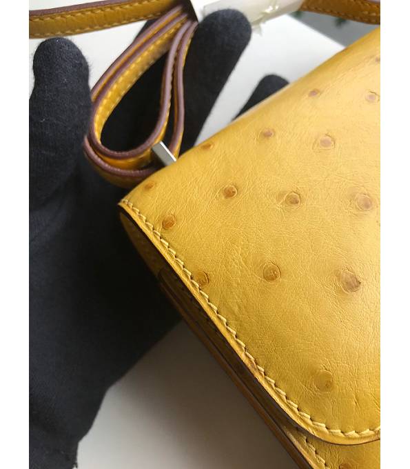 Hermes Constance 18cm Mini Bag Amber Yellow Real Ostrich Leather Silver Metal