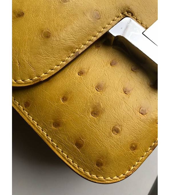 Hermes Constance 18cm Mini Bag Amber Yellow Real Ostrich Leather Silver Metal