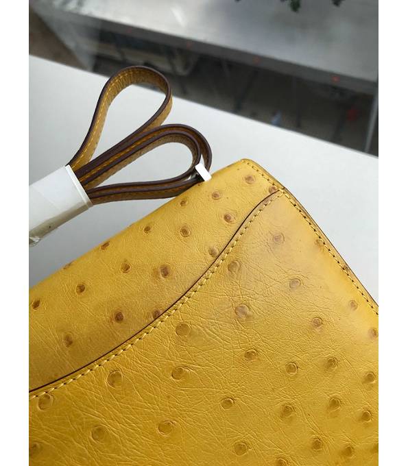 Hermes Constance 18cm Mini Bag Amber Yellow Real Ostrich Leather Silver Metal