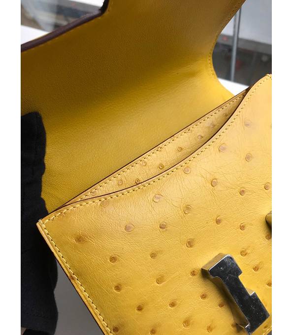 Hermes Constance 18cm Mini Bag Amber Yellow Real Ostrich Leather Silver Metal