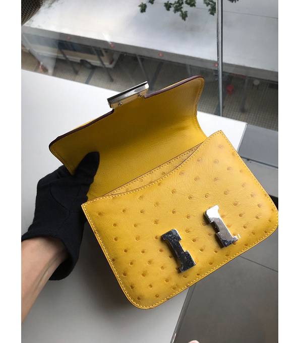 Hermes Constance 18cm Mini Bag Amber Yellow Real Ostrich Leather Silver Metal