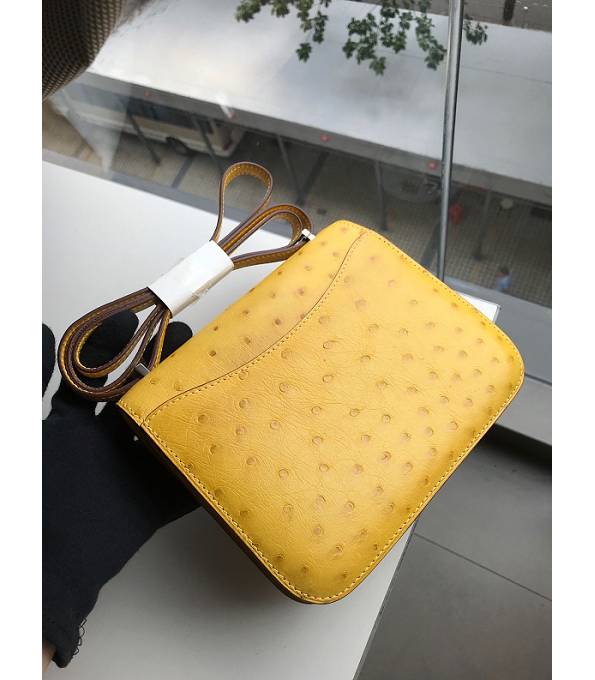 Hermes Constance 18cm Mini Bag Amber Yellow Real Ostrich Leather Silver Metal