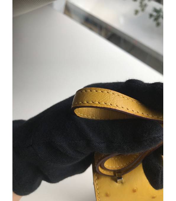 Hermes Constance 18cm Mini Bag Amber Yellow Real Ostrich Leather Silver Metal