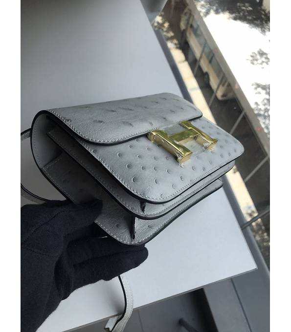 Hermes Constance 18cm Mini Bag Tourterelle Grey Real Ostrich Leather Golden Metal