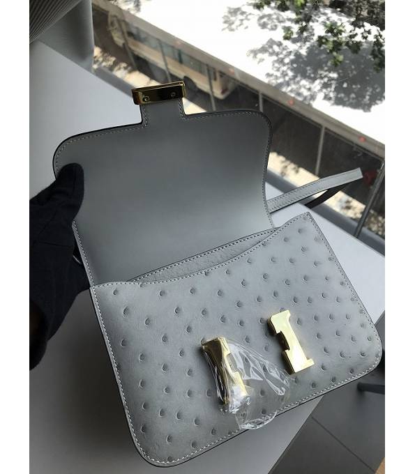 Hermes Constance 18cm Mini Bag Tourterelle Grey Real Ostrich Leather Golden Metal