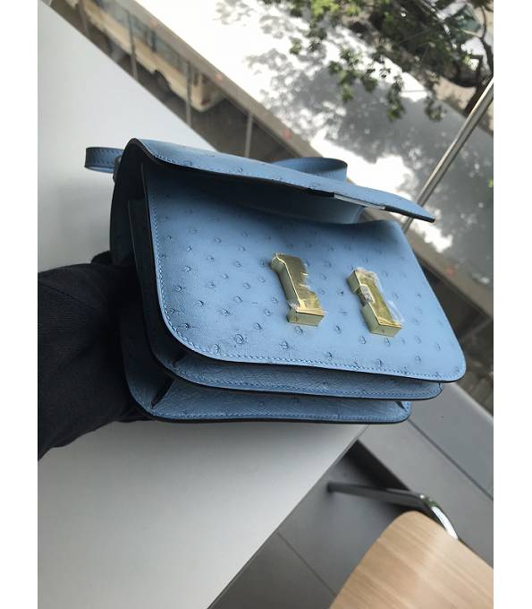Hermes Constance 18cm Mini Bag Denim Blue Real Ostrich Leather Golden Metal