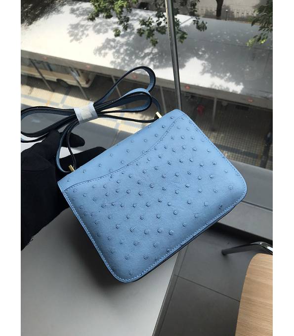 Hermes Constance 18cm Mini Bag Denim Blue Real Ostrich Leather Golden Metal